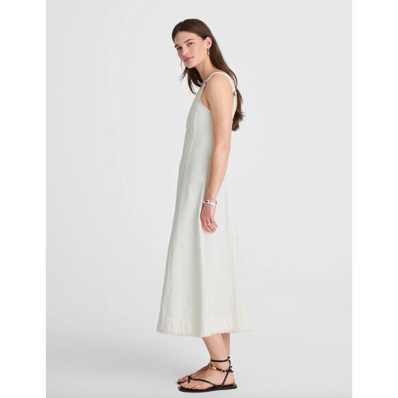 Madewell Denim Scoopneck Midi Dress Pure White Wash A Line Minimalist Medium NWT - Picture 3 of 15